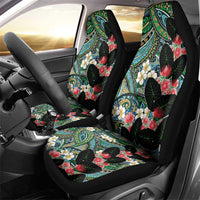 Hawaiian Taro Leaves and Ohia Lehua Car Seat Cover Polynesian Tribal Art Tropical Plants Motifs Colorful
