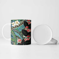 Hawaiian Taro Leaves and Ohia Lehua Ceramic Mug Polynesian Tribal Art Tropical Plants Motifs Colorful
