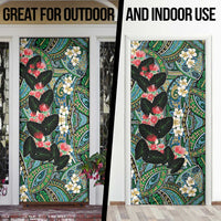 Hawaiian Taro Leaves and Ohia Lehua Door Cover Polynesian Tribal Art Tropical Plants Motifs Colorful