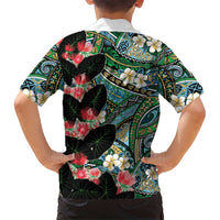 Hawaiian Taro Leaves and Ohia Lehua Family Matching Off Shoulder Short Dress and Hawaiian Shirt Polynesian Tribal Art Tropical Plants Motifs Colorful