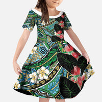 Hawaiian Taro Leaves and Ohia Lehua Family Matching Summer Maxi Dress and Hawaiian Shirt Polynesian Tribal Art Tropical Plants Motifs Colorful