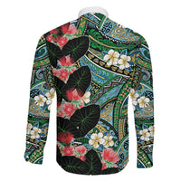 Hawaiian Taro Leaves and Ohia Lehua Family Matching Summer Maxi Dress and Hawaiian Shirt Polynesian Tribal Art Tropical Plants Motifs Colorful