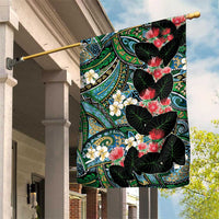 Hawaiian Taro Leaves and Ohia Lehua Garden Flag Polynesian Tribal Art Tropical Plants Motifs Colorful