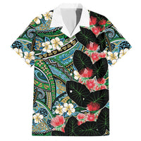 Hawaiian Taro Leaves and Ohia Lehua Hawaiian Shirt Polynesian Tribal Art Tropical Plants Motifs Colorful