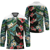 Hawaiian Taro Leaves and Ohia Lehua Hockey Jersey Polynesian Tribal Art Tropical Plants Motifs Colorful