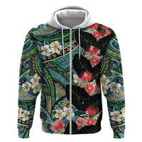 Hawaiian Taro Leaves and Ohia Lehua Hoodie Polynesian Tribal Art Tropical Plants Motifs Colorful