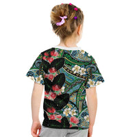 Hawaiian Taro Leaves and Ohia Lehua Kid T Shirt Polynesian Tribal Art Tropical Plants Motifs Colorful