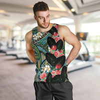 Hawaiian Taro Leaves and Ohia Lehua Men Tank Top Polynesian Tribal Art Tropical Plants Motifs Colorful