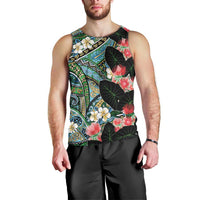 Hawaiian Taro Leaves and Ohia Lehua Men Tank Top Polynesian Tribal Art Tropical Plants Motifs Colorful