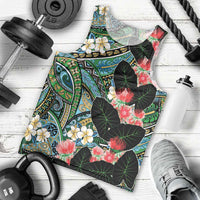 Hawaiian Taro Leaves and Ohia Lehua Men Tank Top Polynesian Tribal Art Tropical Plants Motifs Colorful