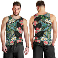 Hawaiian Taro Leaves and Ohia Lehua Men Tank Top Polynesian Tribal Art Tropical Plants Motifs Colorful