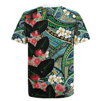 Hawaiian Taro Leaves and Ohia Lehua Rugby Jersey Polynesian Tribal Art Tropical Plants Motifs Colorful