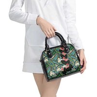 Hawaiian Taro Leaves and Ohia Lehua Shoulder Handbag Polynesian Tribal Art Tropical Plants Motifs Colorful