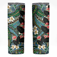 Hawaiian Taro Leaves and Ohia Lehua Skinny Tumbler Polynesian Tribal Art Tropical Plants Motifs Colorful