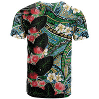 Hawaiian Taro Leaves and Ohia Lehua T Shirt Polynesian Tribal Art Tropical Plants Motifs Colorful