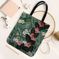 Hawaiian Taro Leaves and Ohia Lehua Tote Bag Polynesian Tribal Art Tropical Plants Motifs Colorful