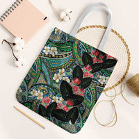 Hawaiian Taro Leaves and Ohia Lehua Tote Bag Polynesian Tribal Art Tropical Plants Motifs Colorful