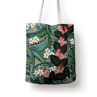 Hawaiian Taro Leaves and Ohia Lehua Tote Bag Polynesian Tribal Art Tropical Plants Motifs Colorful