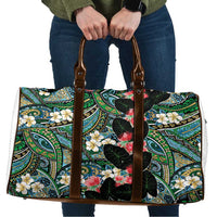 Hawaiian Taro Leaves and Ohia Lehua Travel Bag Polynesian Tribal Art Tropical Plants Motifs Colorful