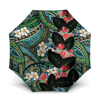 Hawaiian Taro Leaves and Ohia Lehua Umbrella Polynesian Tribal Art Tropical Plants Motifs Colorful