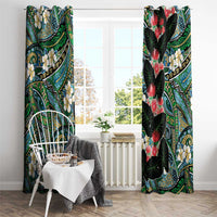 Hawaiian Taro Leaves and Ohia Lehua Window Curtain Polynesian Tribal Art Tropical Plants Motifs Colorful