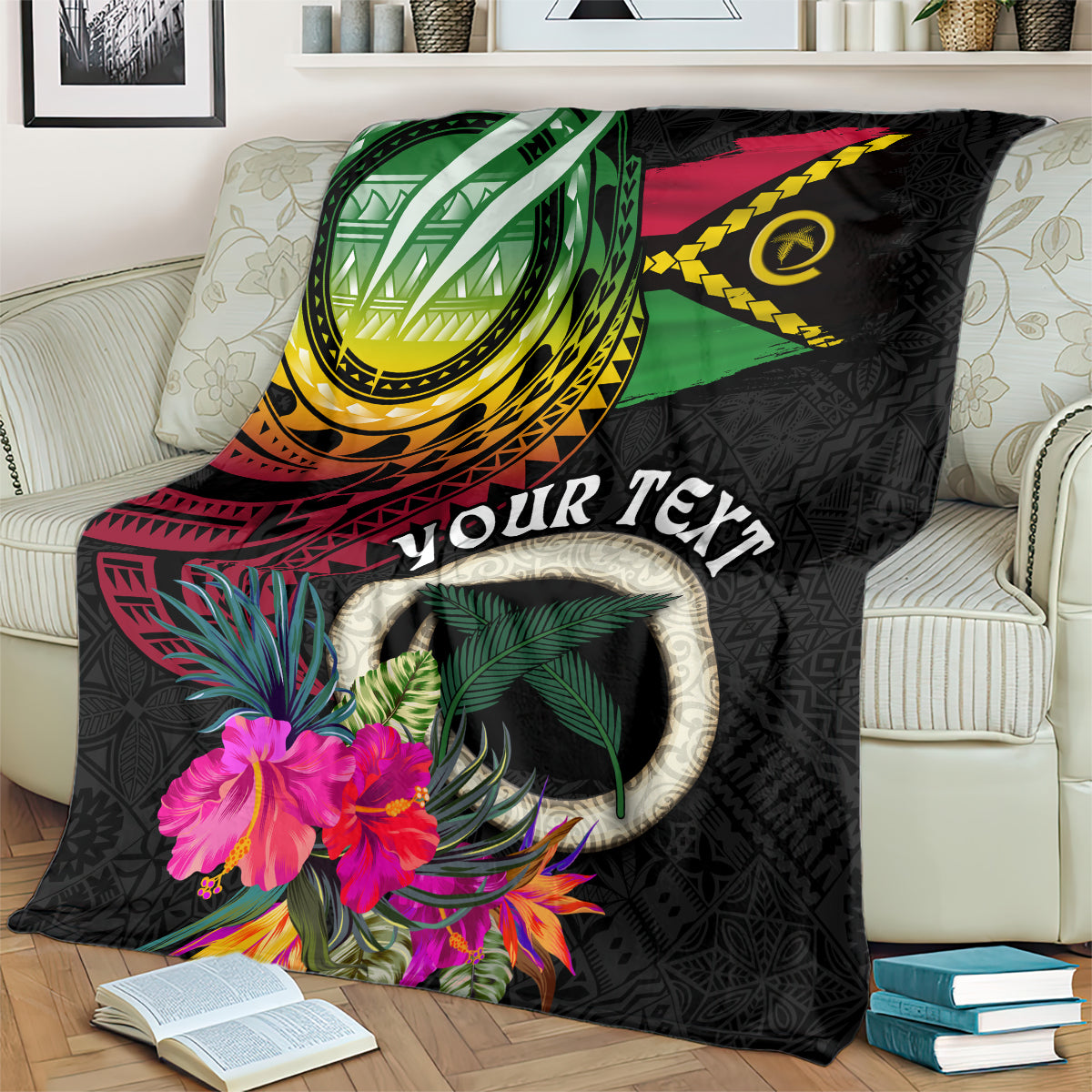 Personalised Vanuatu 44th Anniversary Blanket Boars Tusk Tugeta Yumi Selebretem Indipendens Dei LT03 - Polynesian Pride