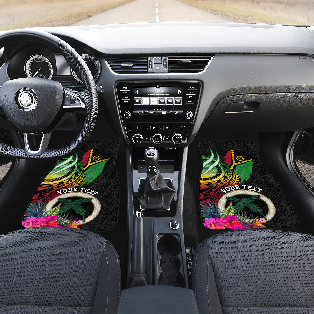 Personalised Vanuatu 44th Anniversary Car Mats Boars Tusk Tugeta Yumi Selebretem Indipendens Dei LT03 Set 2pcs - Front Black - Polynesian Pride
