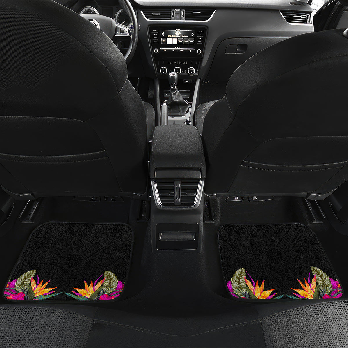 Personalised Vanuatu 44th Anniversary Car Mats Boars Tusk Tugeta Yumi Selebretem Indipendens Dei LT03 Set 2pcs - Back Black - Polynesian Pride