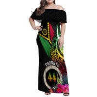 Vanuatu 44th Anniversary Family Matching Off Shoulder Maxi Dress and Hawaiian Shirt Boars Tusk Tugeta Yumi Selebretem Indipendens Dei