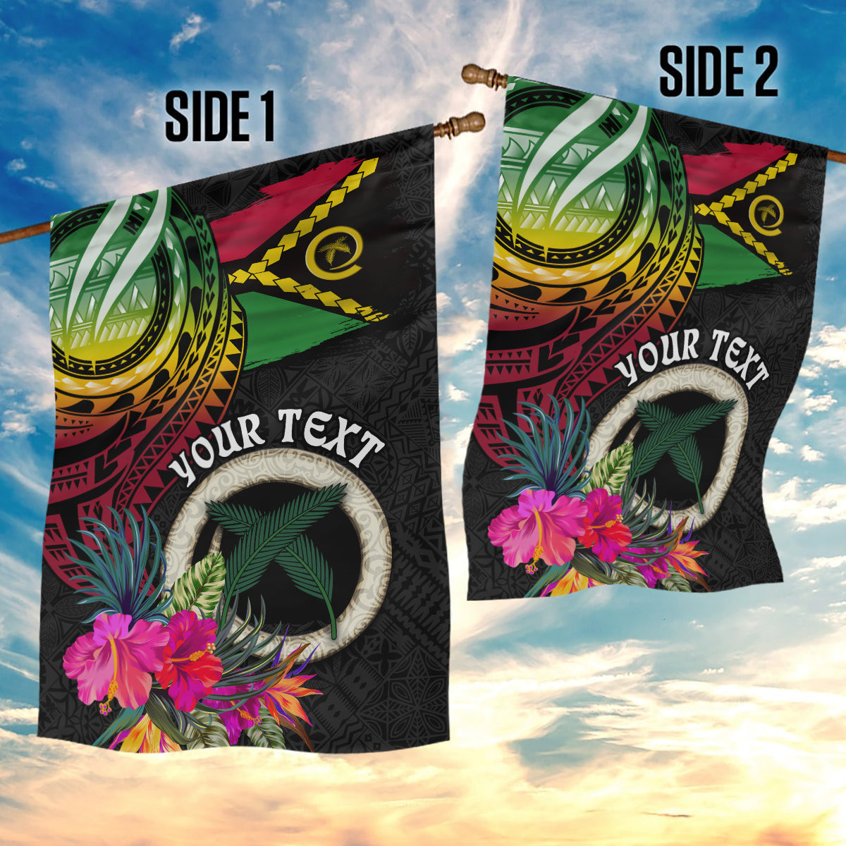 Personalised Vanuatu 44th Anniversary Garden Flag Boars Tusk Tugeta Yumi Selebretem Indipendens Dei LT03 - Polynesian Pride