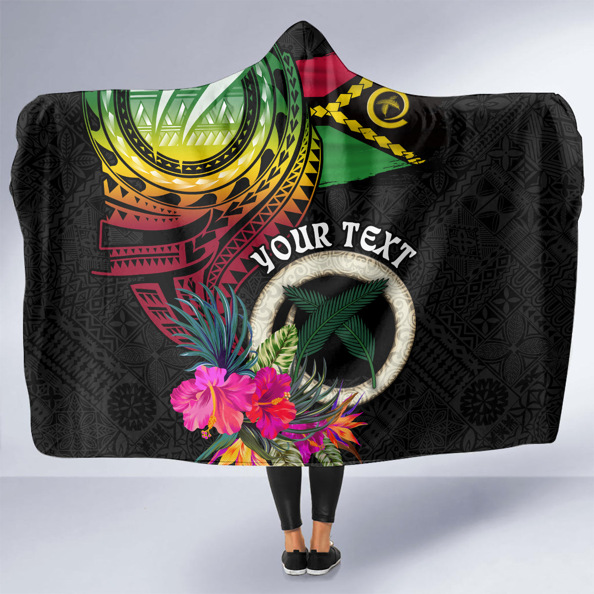 Personalised Vanuatu 44th Anniversary Hooded Blanket Boars Tusk Tugeta Yumi Selebretem Indipendens Dei LT03 - Polynesian Pride