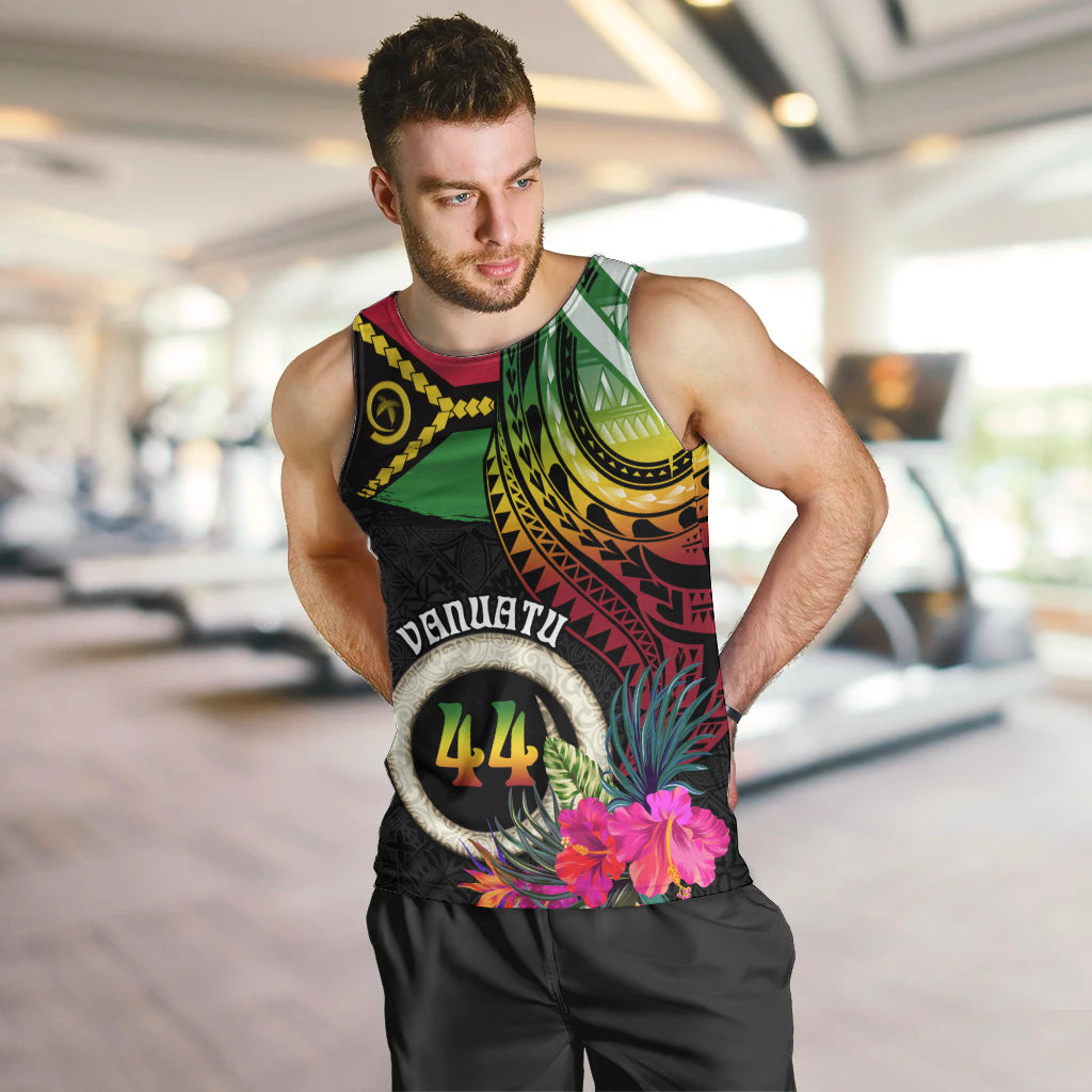 Personalised Vanuatu 44th Anniversary Men Tank Top Boars Tusk Tugeta Yumi Selebretem Indipendens Dei LT03 Black - Polynesian Pride
