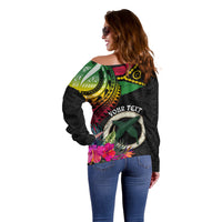 Vanuatu 44th Anniversary Off Shoulder Sweater Boars Tusk Tugeta Yumi Selebretem Indipendens Dei