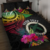 Personalised Vanuatu 44th Anniversary Quilt Bed Set Boars Tusk Tugeta Yumi Selebretem Indipendens Dei LT03 Black - Polynesian Pride