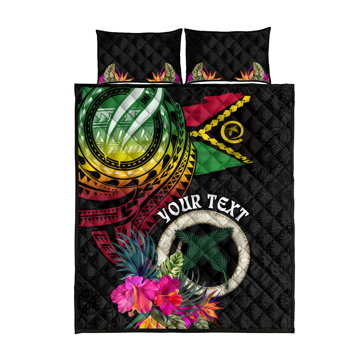 Personalised Vanuatu 44th Anniversary Quilt Bed Set Boars Tusk Tugeta Yumi Selebretem Indipendens Dei LT03 - Polynesian Pride