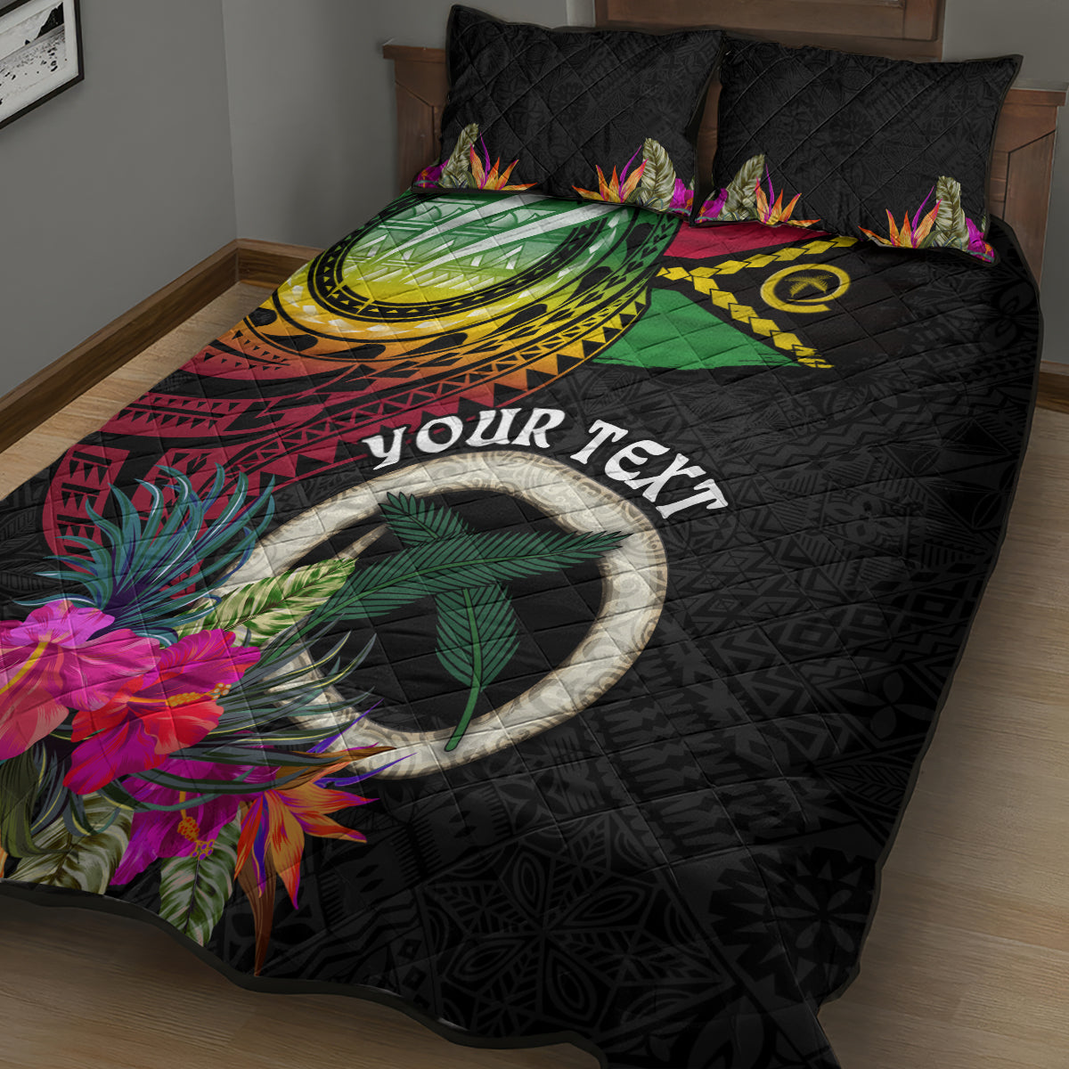 Personalised Vanuatu 44th Anniversary Quilt Bed Set Boars Tusk Tugeta Yumi Selebretem Indipendens Dei LT03 - Polynesian Pride