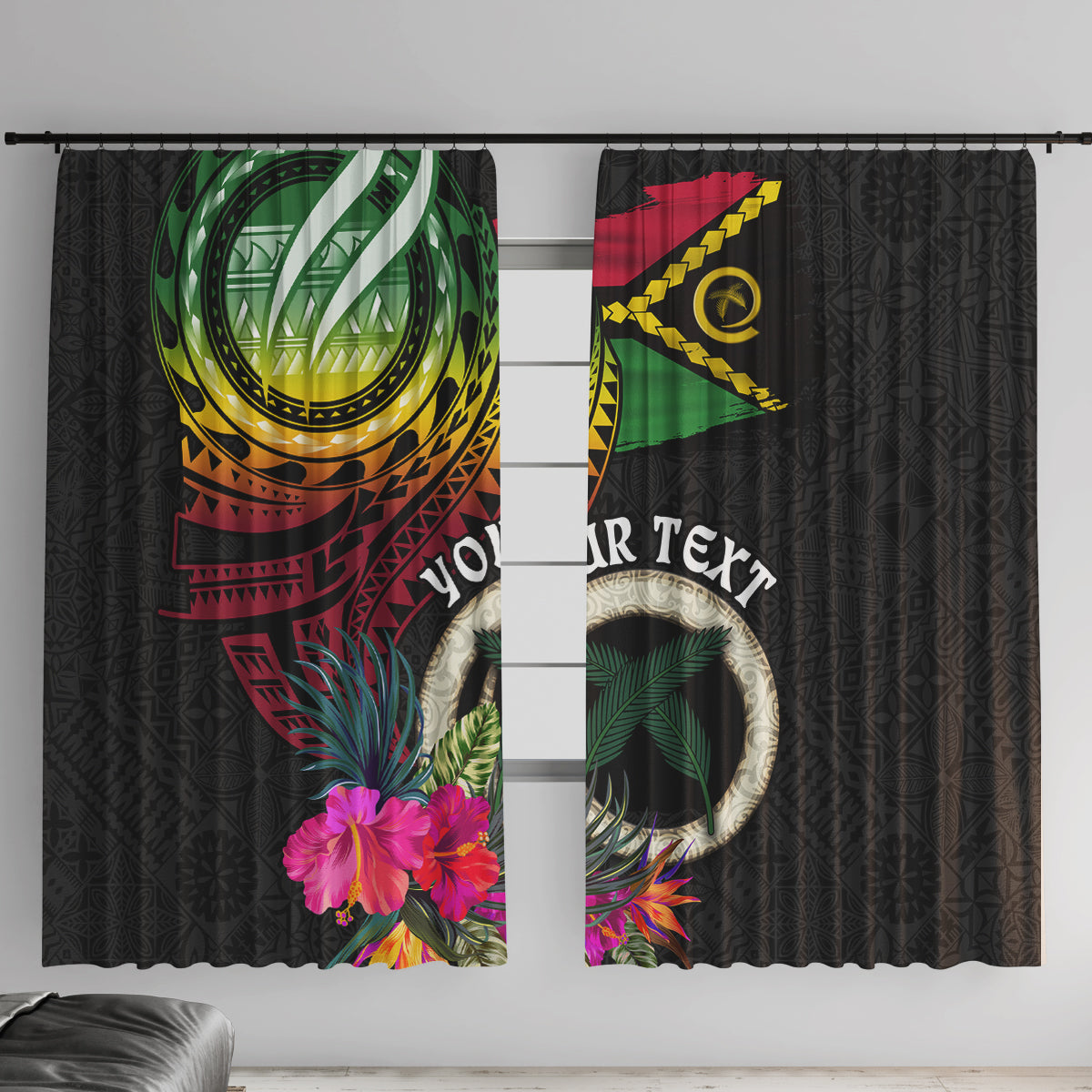 Vanuatu 44th Anniversary Window Curtain Boars Tusk Tugeta Yumi Selebretem Indipendens Dei