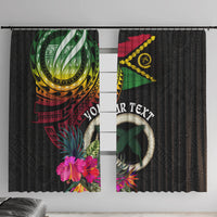 Personalised Vanuatu 44th Anniversary Window Curtain Boars Tusk Tugeta Yumi Selebretem Indipendens Dei LT03 With Hooks Black - Polynesian Pride