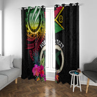 Personalised Vanuatu 44th Anniversary Window Curtain Boars Tusk Tugeta Yumi Selebretem Indipendens Dei LT03 With Grommets Black - Polynesian Pride