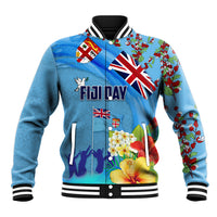 Fiji Day Baseball Jacket Tagimoucia Flower and Melanesia Pattern
