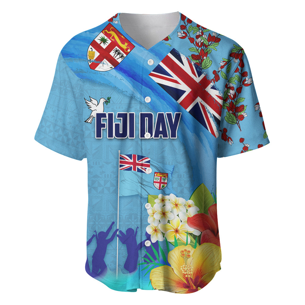 Fiji Day Baseball Jersey Tagimoucia Flower and Melanesia Pattern