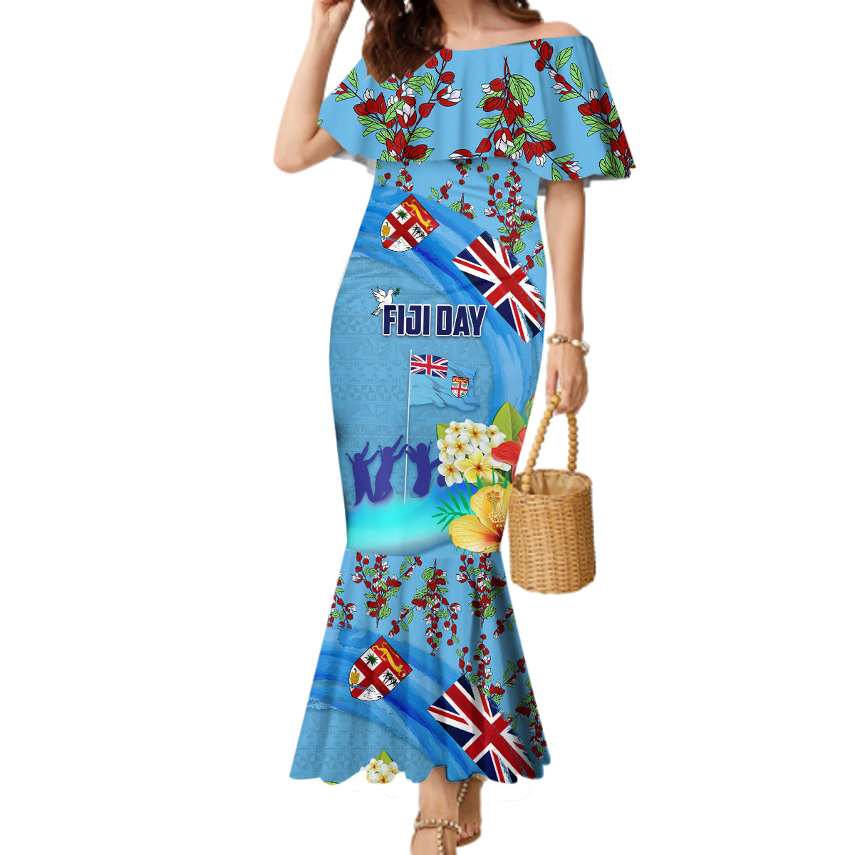 Fiji Day Family Matching Mermaid Dress and Hawaiian Shirt Tagimoucia Flower and Melanesia Pattern