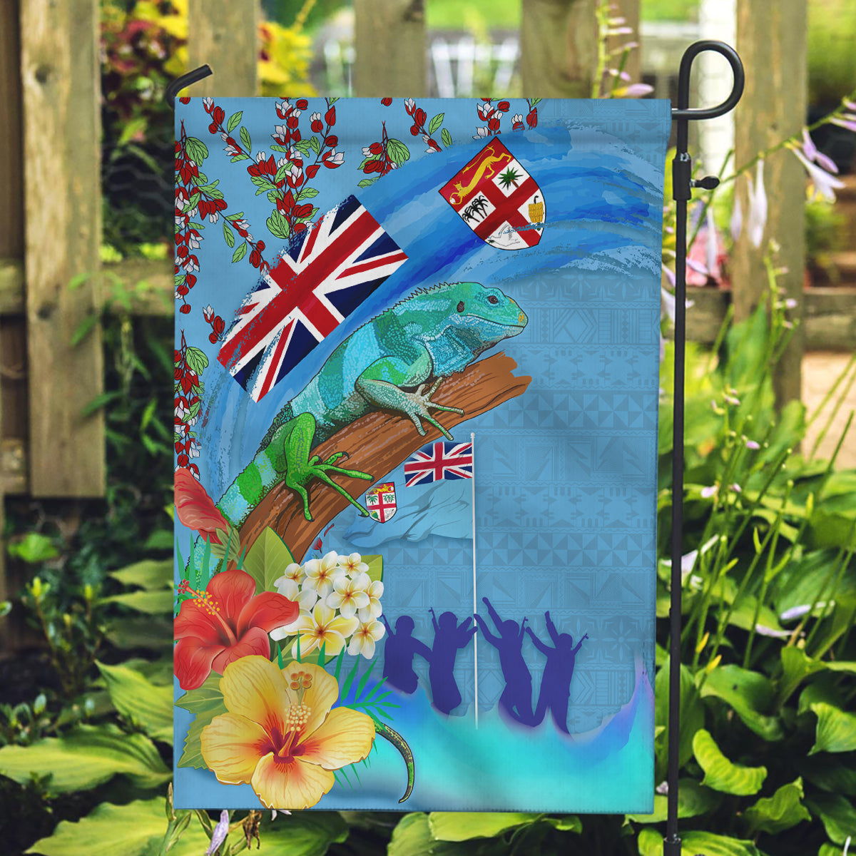 Fiji Day Garden Flag Tagimoucia Flower and Melanesia Pattern