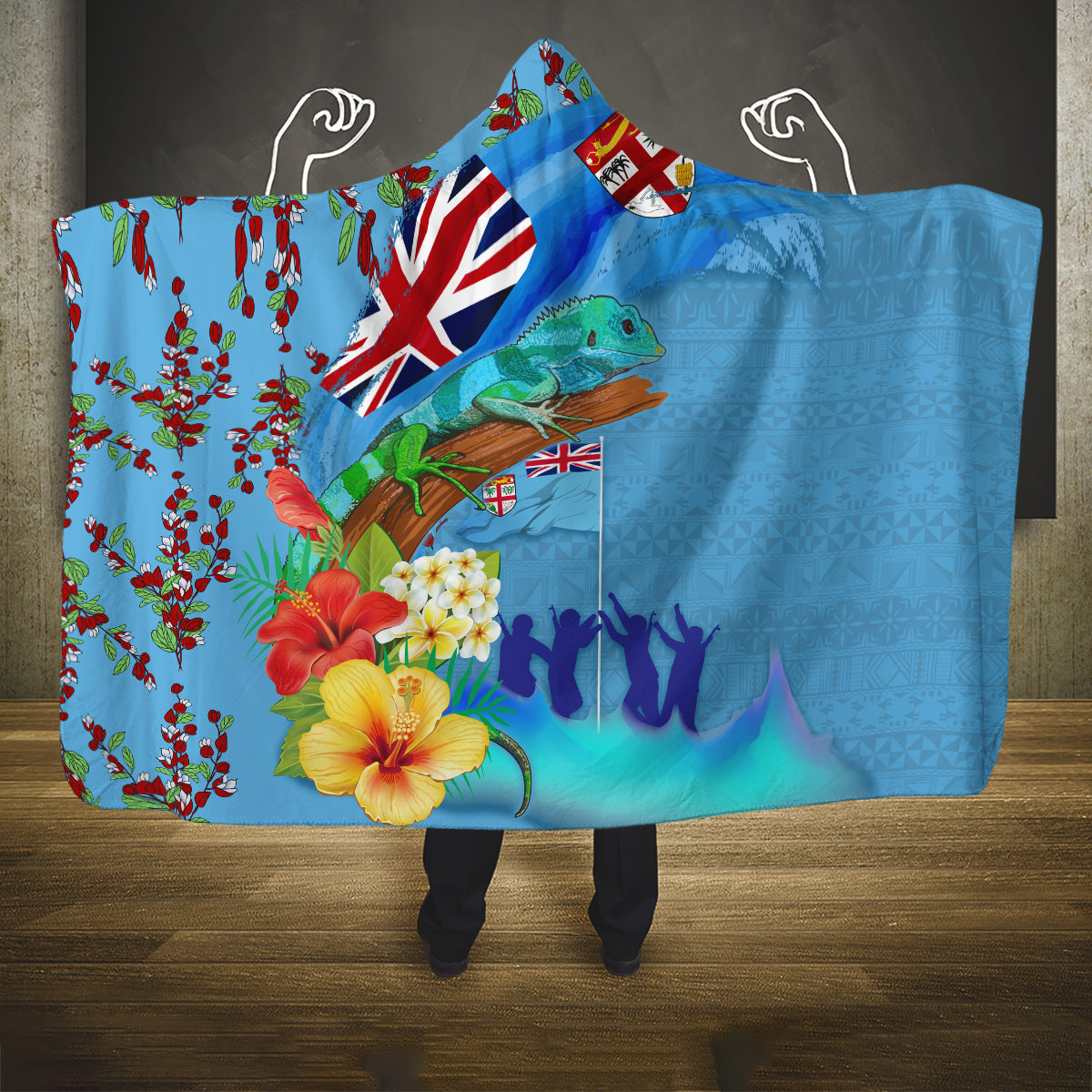 Fiji Day Hooded Blanket Tagimoucia Flower and Melanesia Pattern