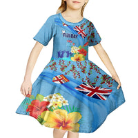 Fiji Day Kid Short Sleeve Dress Tagimoucia Flower and Melanesia Pattern