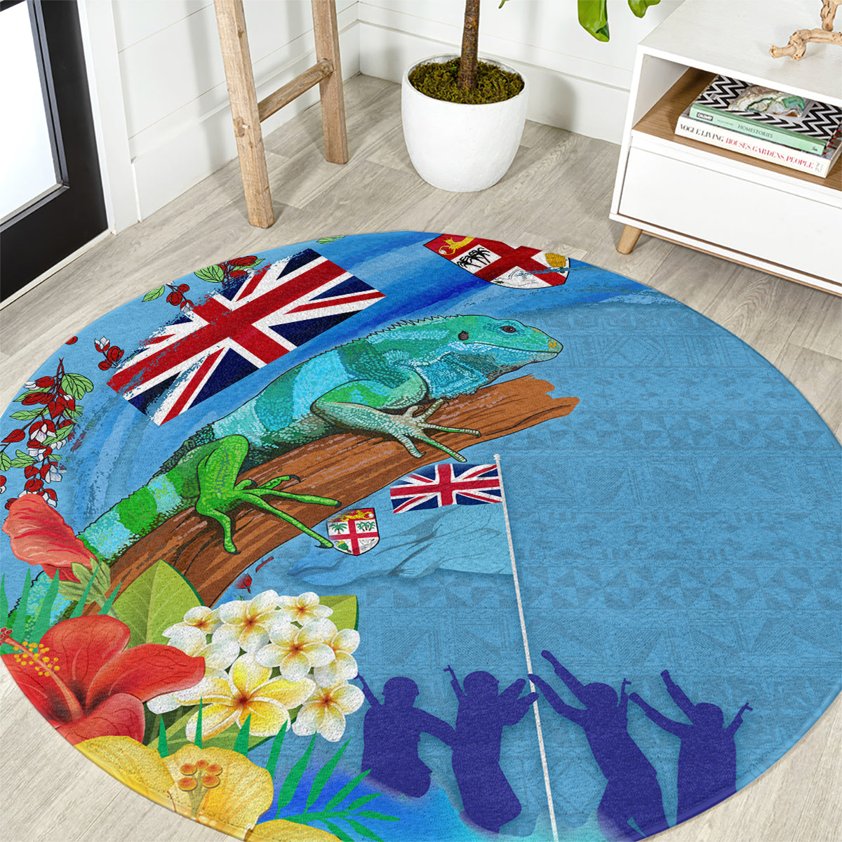 Fiji Day Round Carpet Tagimoucia Flower and Melanesia Pattern