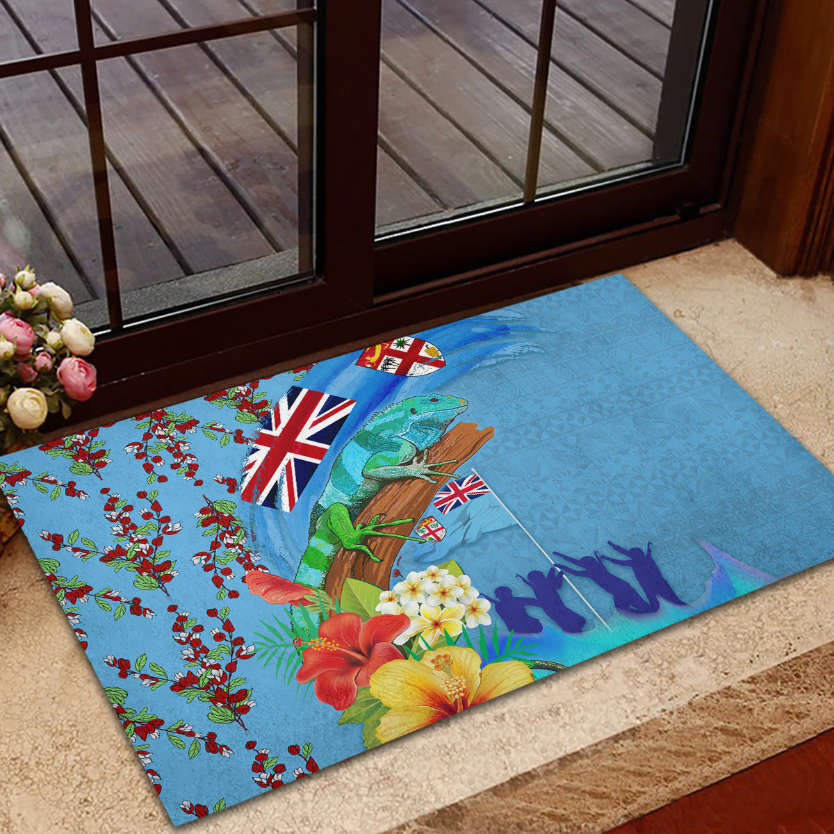 Fiji Day Rubber Doormat Tagimoucia Flower and Melanesia Pattern