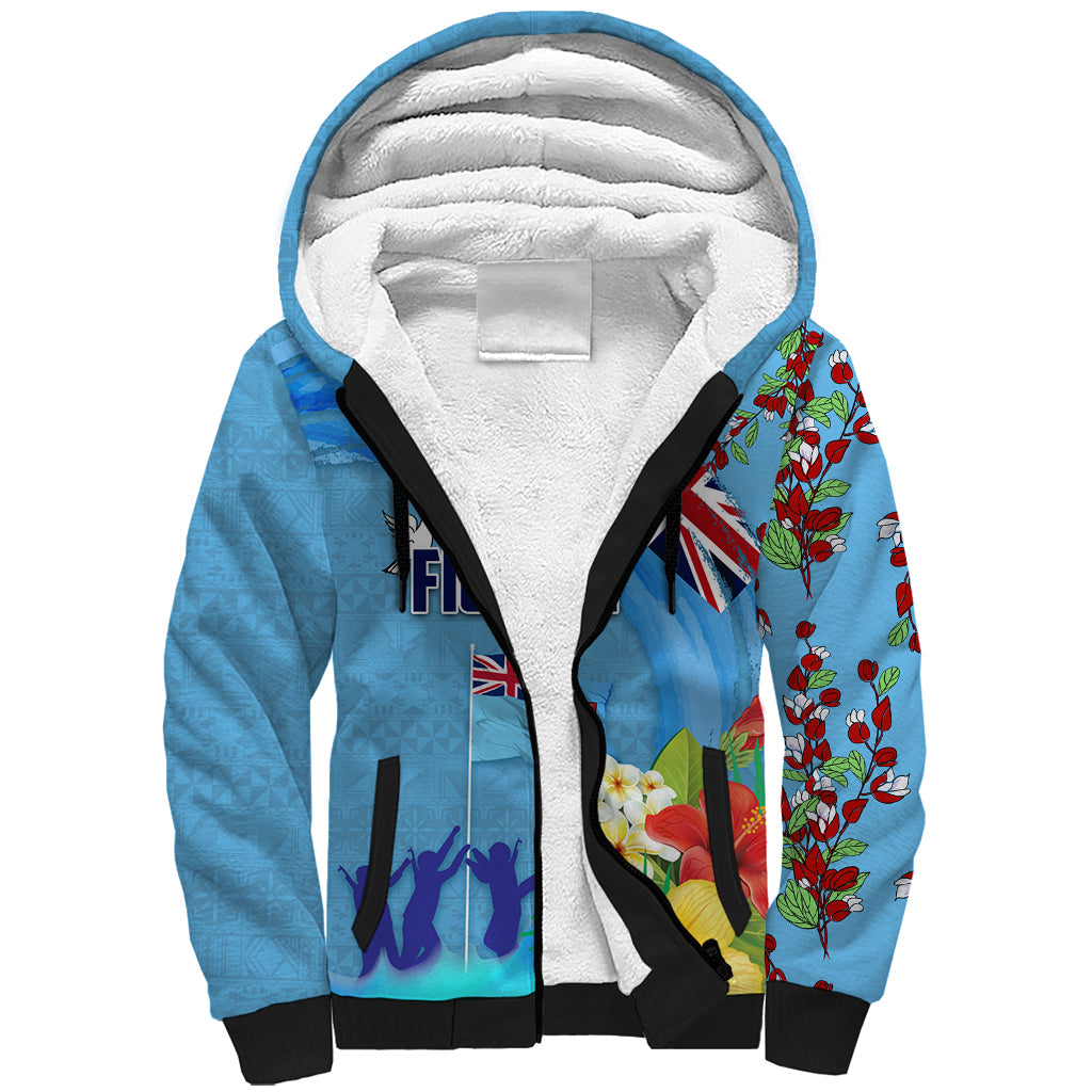 Fiji Day Sherpa Hoodie Tagimoucia Flower and Melanesia Pattern