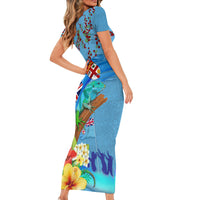Fiji Day Short Sleeve Bodycon Dress Tagimoucia Flower and Melanesia Pattern