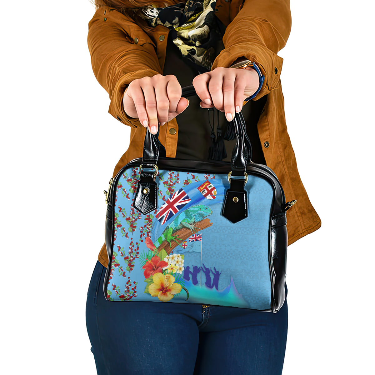 Fiji Day Shoulder Handbag Tagimoucia Flower and Melanesia Pattern